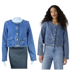 J. Crew Louisa Lady Denim Jacket Sz 10 Gold Buttons Preppy Academia OldMoney